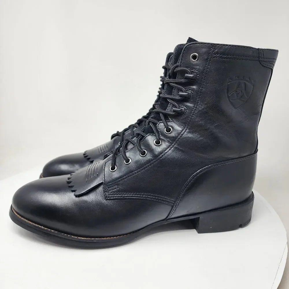 Ariat Heritage Western Lacer II Boots Men 11D Black Leather Roper Toe 32501 EUC